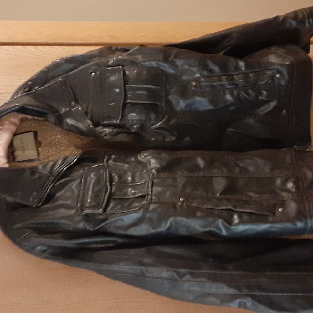 Men's imitation brown leather bomber jacket.  Size XL